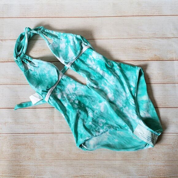 Becca Ribbed Tie Dye Plunging Neckline Cutout One-Piece Swimsuit Vibrant Small - Picture 11 of 13